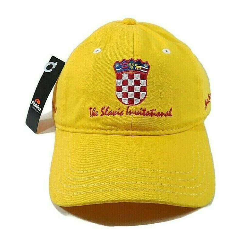 SLAVIC Invitation Golf Cap Yellow Beau Rivage Adjustable Strapback with Buckle